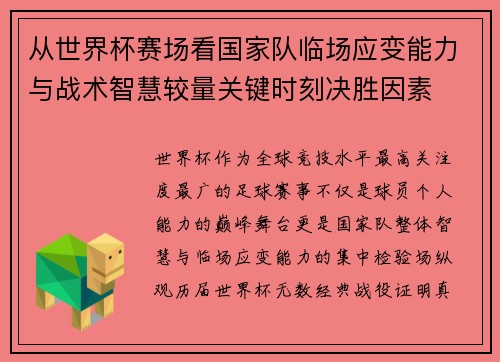 从世界杯赛场看国家队临场应变能力与战术智慧较量关键时刻决胜因素